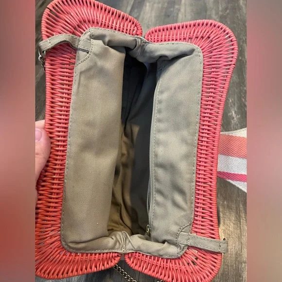 Talbots Striped Wicker and Canvas Bag with Chain Crossbody Strap Summer Bag - Picture 3 of 6